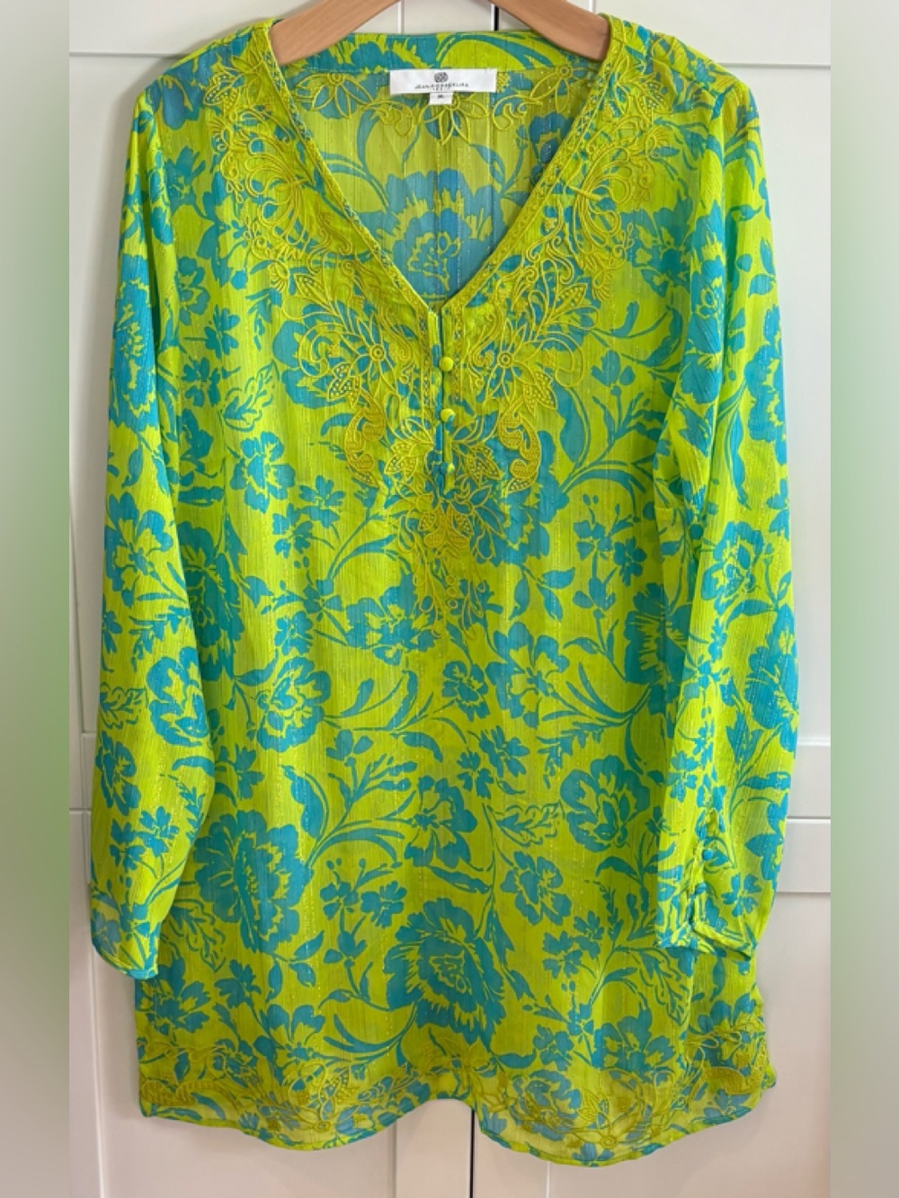 JEAN PIERRE KLIFA PARIS XL / XLARGE MARQUESA TUNIC TOP TROPIC LIME EXCELLENT PRE